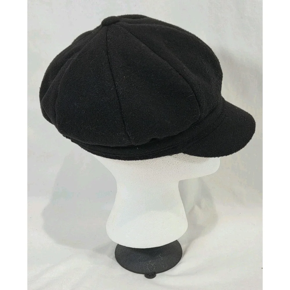 Y2K Angela & William Black Newsboy Cap Baker Boy Gatsby Elastic OS Wool Blend‎